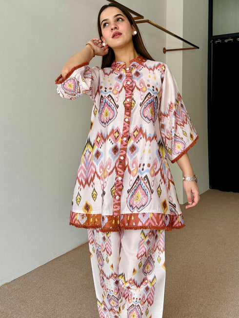 Pastel Ikkat Festive Kurta Set